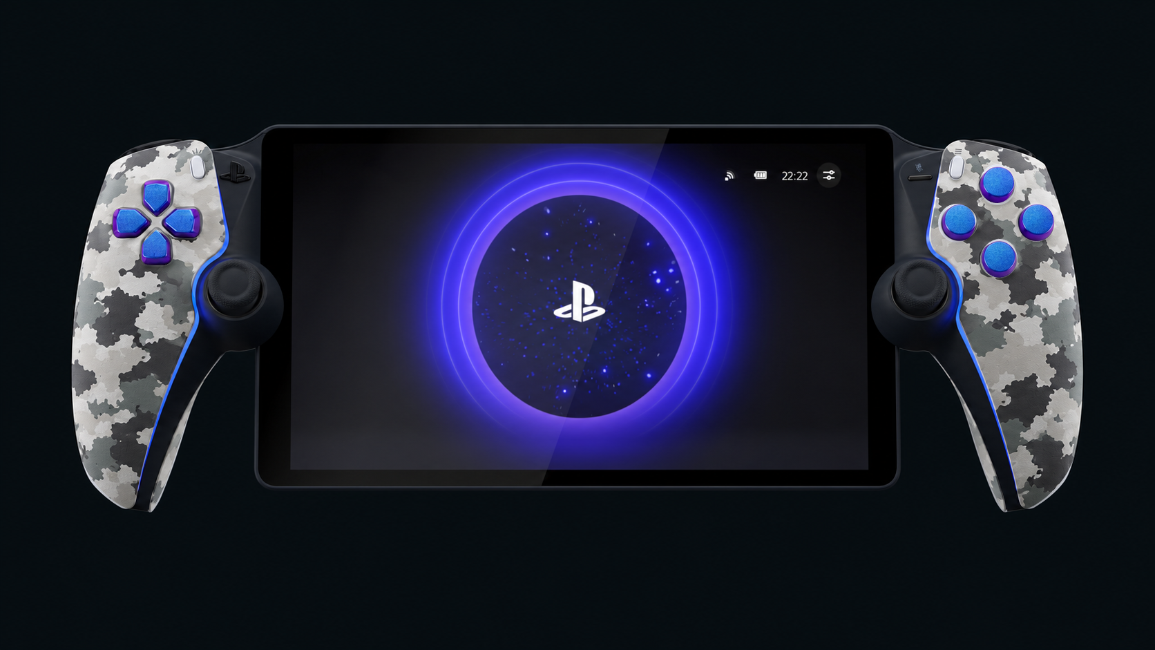 Fitted Portal concept: camouflage housing and Chameleon Purple Blue action buttons